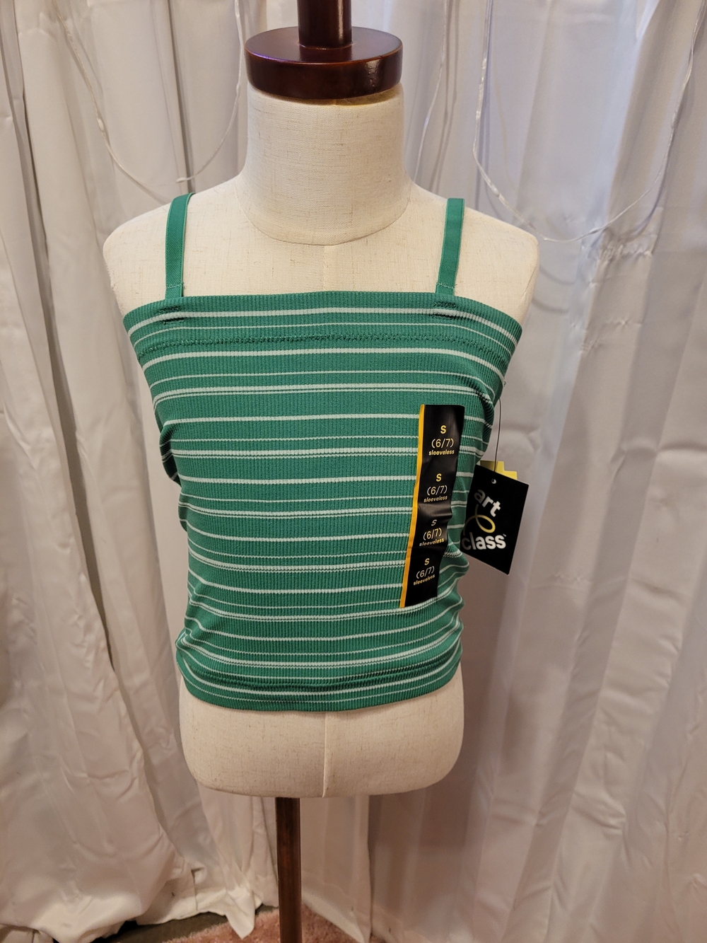 art class Green Striped Ribbed Cami with Thin Straps